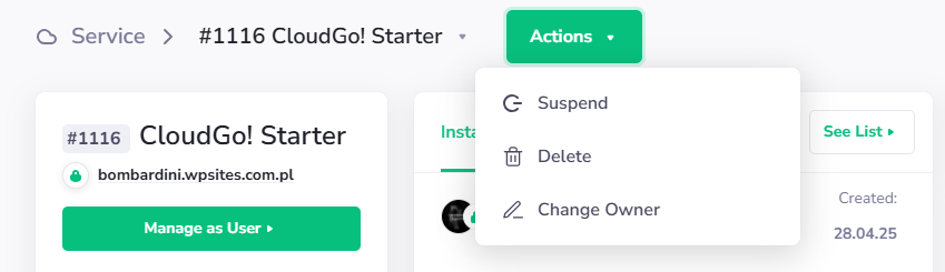 Service actions - PanelAlpha Documentation